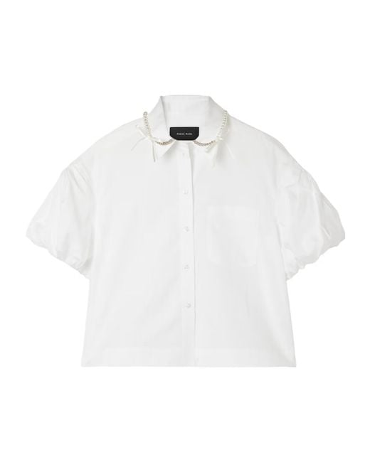 Simone Rocha White Cropped Embellished Cotton-Poplin Shirt
