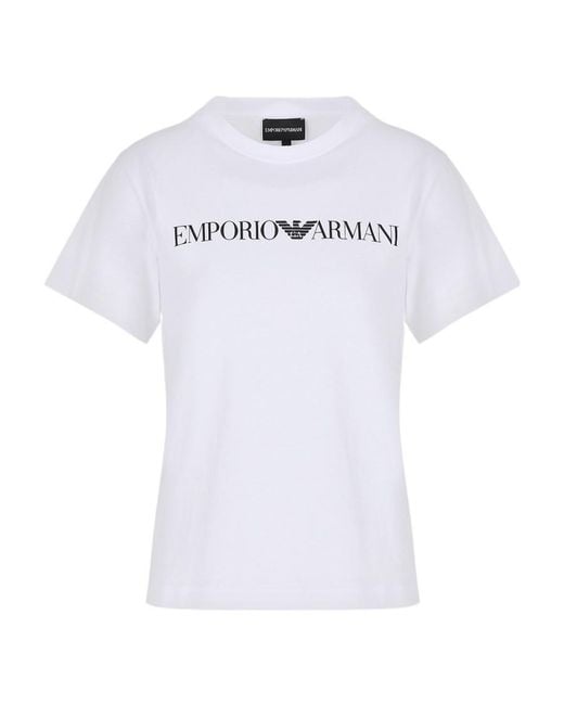 Emporio Armani White Logo Printed Crewneck T-Shirt