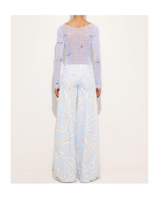Emilio Pucci Blue Onda Print Tulle Top