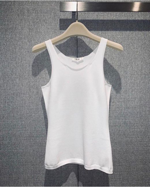 Saint Laurent White Sleeveless Ribbed Tank Top