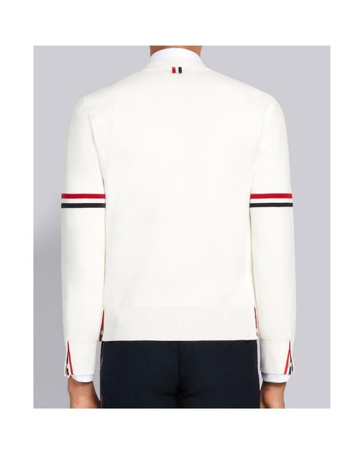 Thom Browne White Tricolour 4-Bar V-Neck Cardigan for men