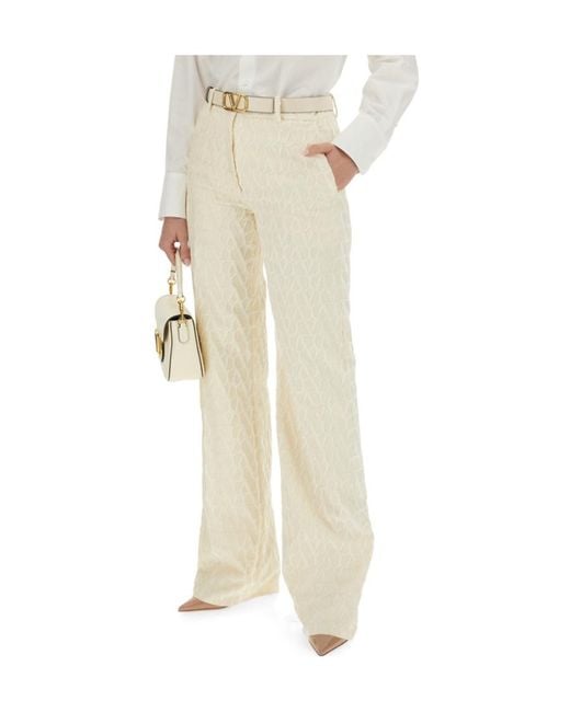 Valentino Natural All-Over Logo Patterned Straight Leg Pants