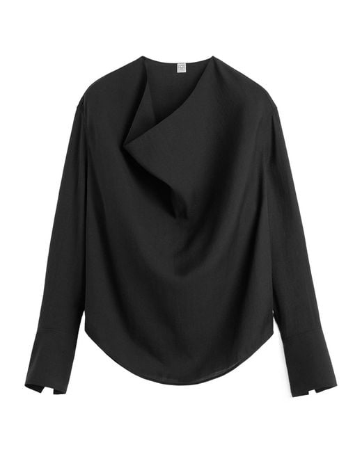 Totême Black Totême Draped Curved Hem Blouse