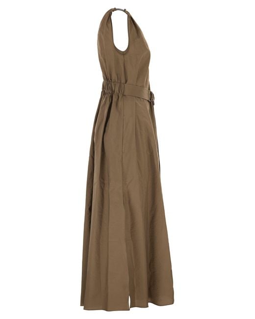 Brunello Cucinelli Natural Belted Pleated Midi Dress