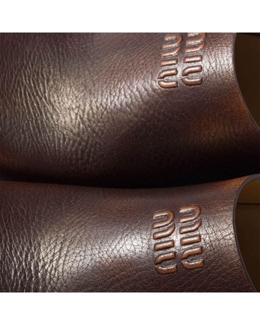 Miu Miu Brown Logo-Embossed Mules