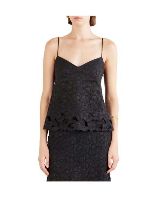 Isabel Marant Black Floral-Embroidered Ramie Tank
