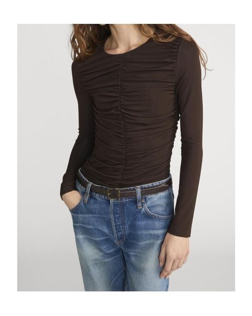FRAME Black Long-Sleeved Pleated T-Shirt