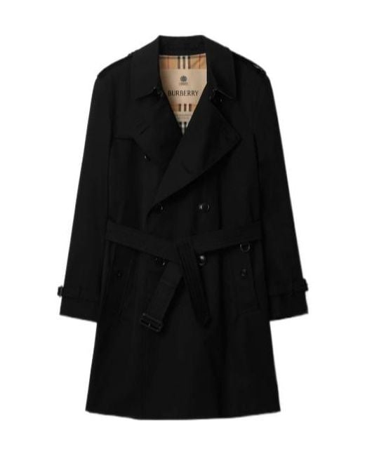Burberry Black Mid-Length Kensington Heritage Trench Coat for men