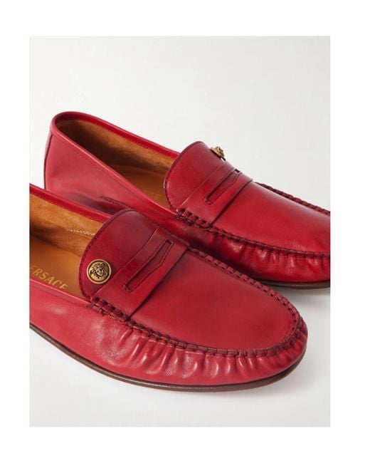 Versace Red Embellished Loafers
