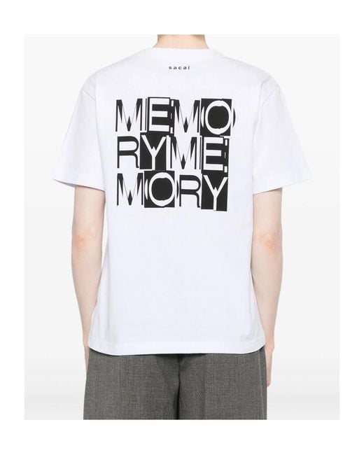 Sacai White Slogan-Print Crewneck T-Shirt