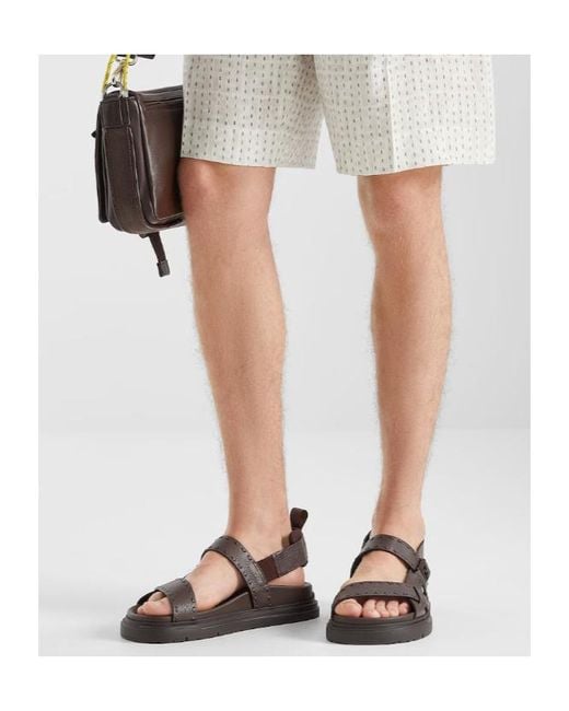 Fendi Brown Macro Selleria Ankle-Strap Sandals for men