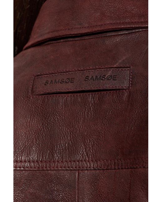 Samsøe & Samsøe Brown Collared Long-Sleeved Leather Jacket