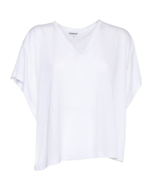 Dondup White V-Neck Wide Short Sleeved T-Shirt