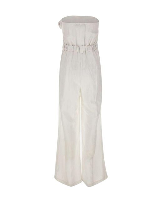 Kaos White Rose Motif Strapless Jumpsuit