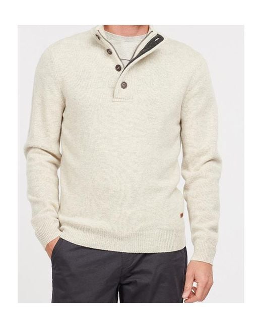 Barbour White High-Neck Half Buttoned Knit Jumper for men