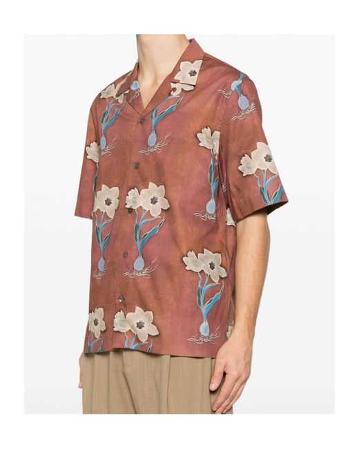 Paul Smith Brown Floral-Print Short-Sleeve Shirt for men