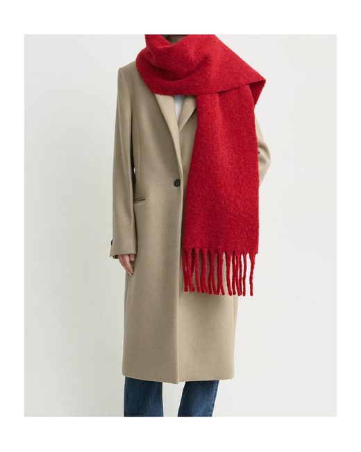 Totême  Red Fuzzy Fringed Scarf
