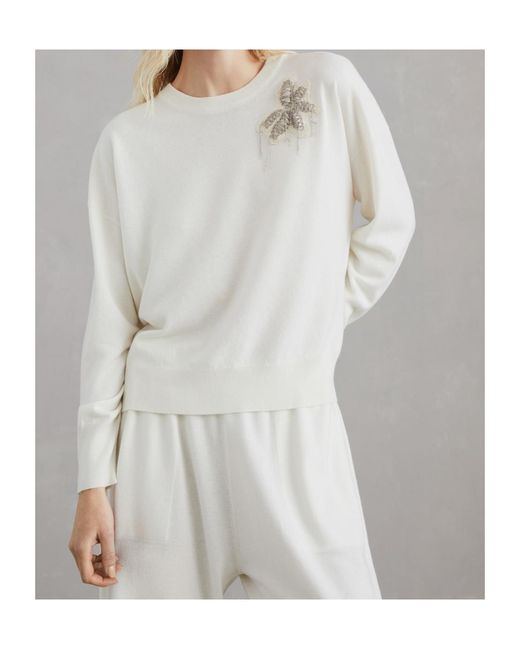 Brunello Cucinelli White Embellished Knit Jumper