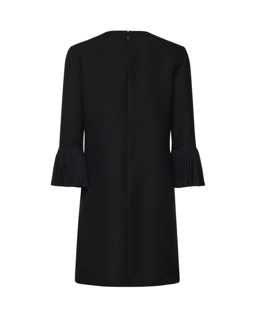 Valentino Black Pleated-Cuff Shift Mini Dress