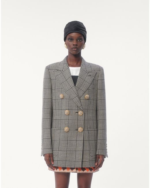 Valentino Gray Double-Breasted Checked Blazer