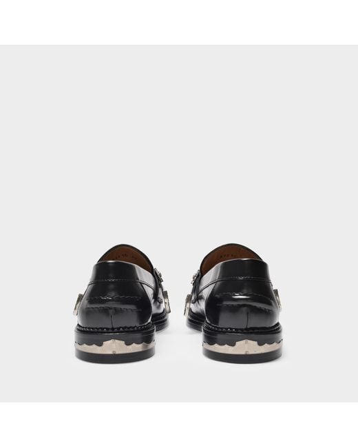 Toga Virilis Black Studded-Strap Leather Loafers for men