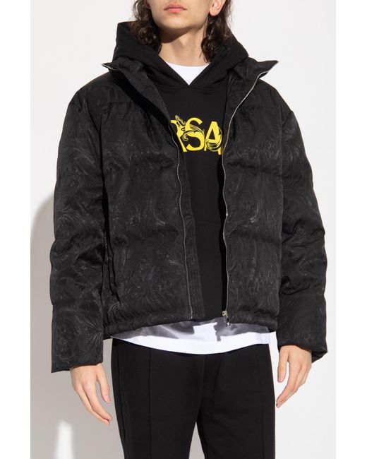 Versace Black Baroque-Printed Zipped Puffer Jacket for men