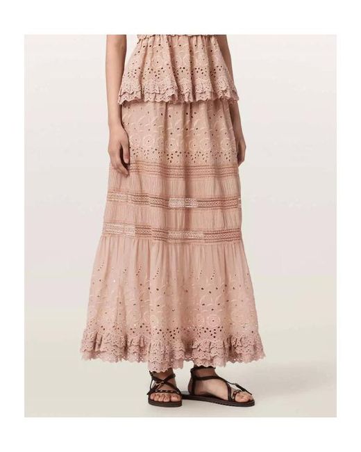 AllSaints Pink Camille Embroidered Maxi Skirt