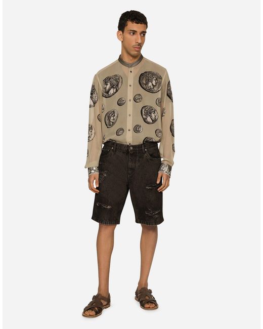 Dolce & Gabbana Black Ripped-Detailing Knee-Length Denim Shorts for men