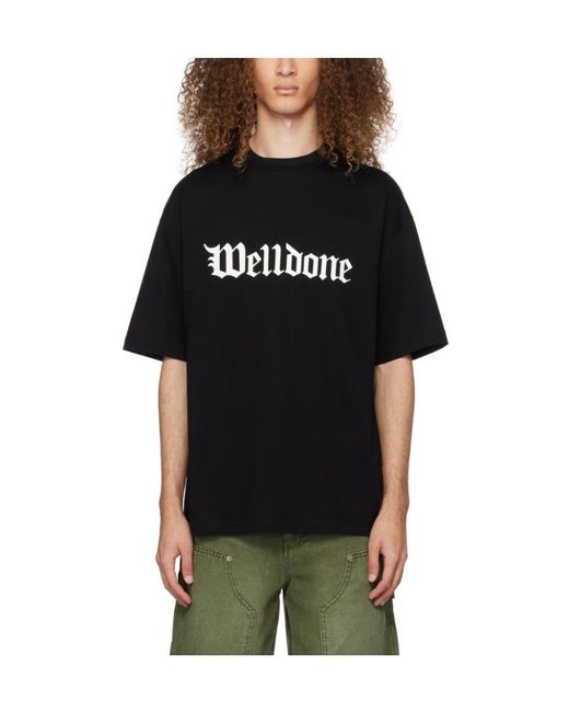 we11done Black Logo-Print Cotton T-Shirt for men