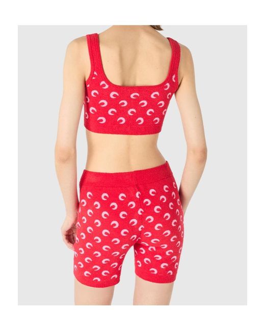 MARINE SERRE Red Moon Printed Jacquard Bouclette Mini Shorts Organic Cotton