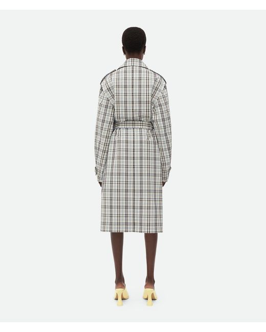 Bottega Veneta Gray Checked Cotton Trench Coat