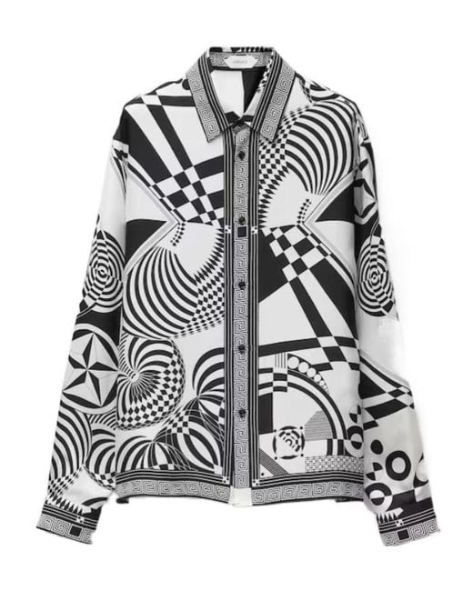 Versace Gray Pattern-Printed Long-Sleeved Shirt for men