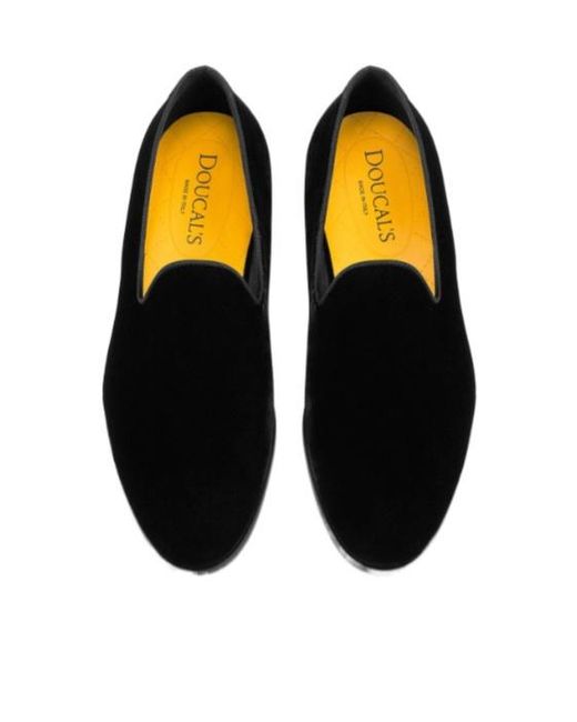 Doucal's Black Velvet-Effect Loafers for men