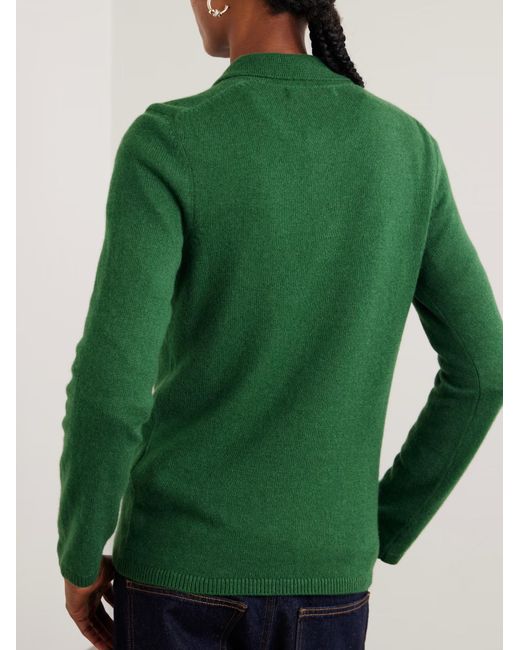 The Elder Statesman Green Laurel Cashmere Polo Shirt
