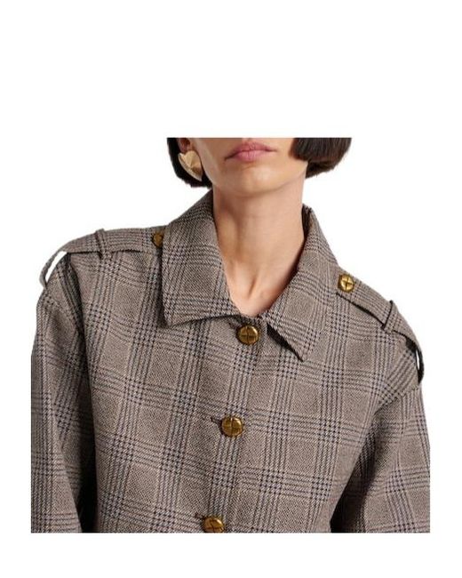 Self-Portrait Gray Checked Cotton And Linen Jacket