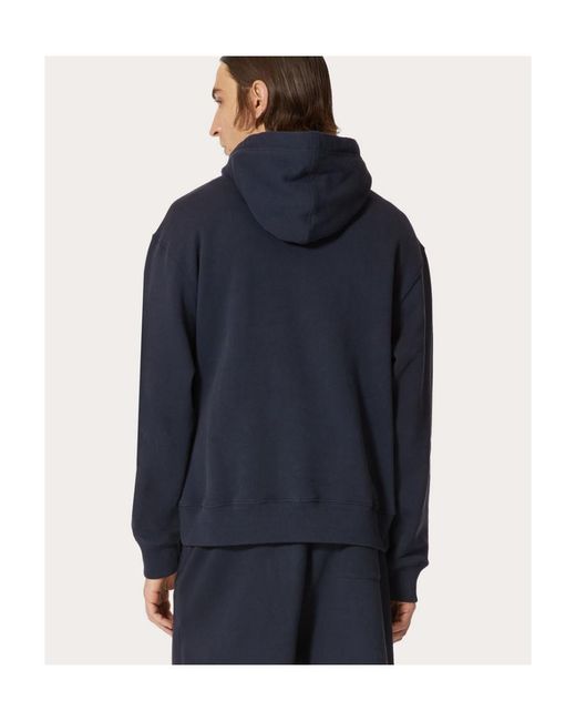 Valentino Blue Logo Printed Drawstring Hoodie for men
