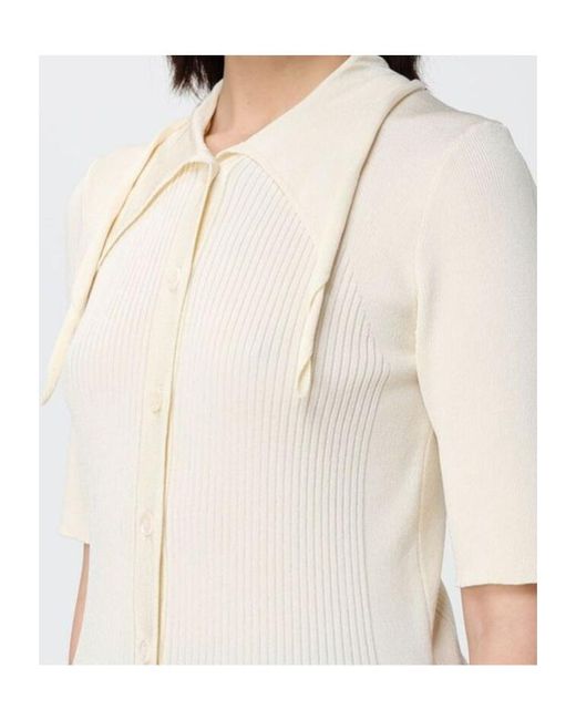 Pinko Natural Coperto Ribbed Button Polo Top