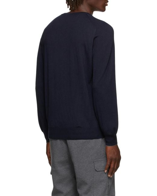 Brunello Cucinelli Blue Crewneck Knitted Jumper for men