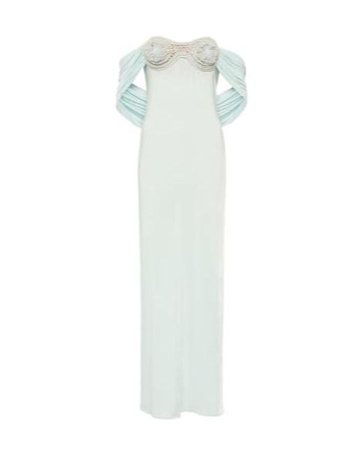 Magda Butrym White Crochet-Trimmed Off-Shoulder Maxi Dress