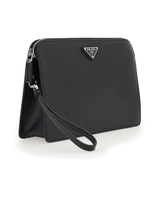 Prada Black Saffiano Logo Plaque Clutch Bag for men