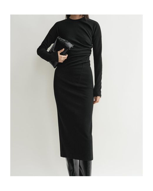 Totême Black Totême Twist-Detailed Crewneck Midi Dress