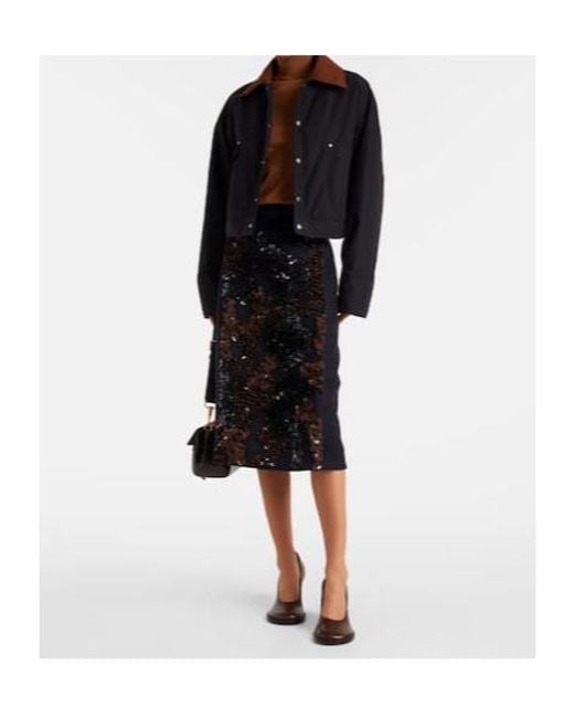 Plan C Black Sequined Wool-Blend Midi Skirt