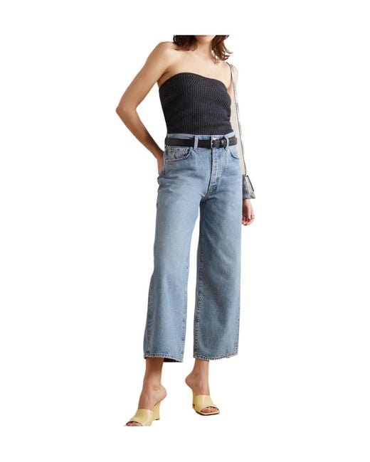 Goldsign Blue The Storey Cropped High-Rise Wide-Leg Jeans