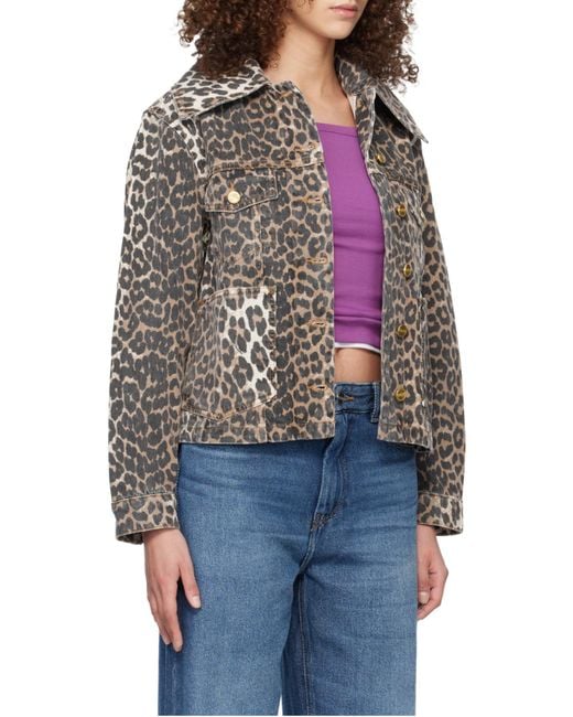 Ganni Gray Leopard Denim Jacket