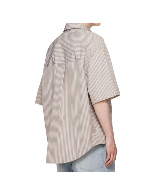 AMI Gray Ami Striped Short Sleeved Shirt for men