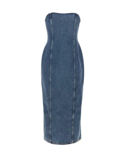 Magda Butrym Blue Strapless Denim Midi Dress