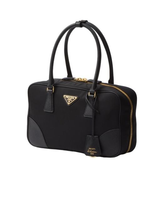 Prada Black Re-Edition 1978 Medium Re-Nylon And Saffiano Leather Two-Handle Bag