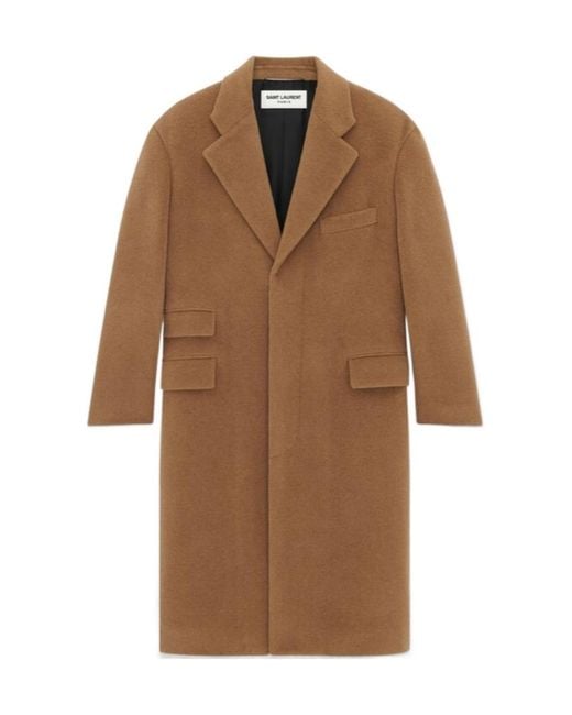 Saint Laurent Brown Single-Breasted Wool Coat for men