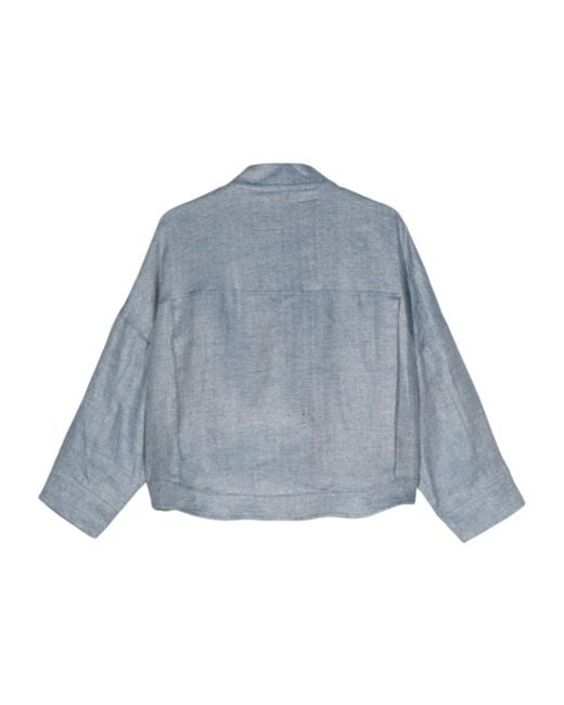 Herno Blue Flap Pocket Long-Sleeved Shirt
