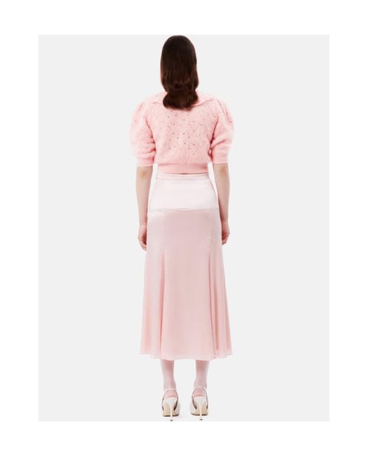 Alessandra Rich Pink Embellished Short Puff Sleeved Knitted Top